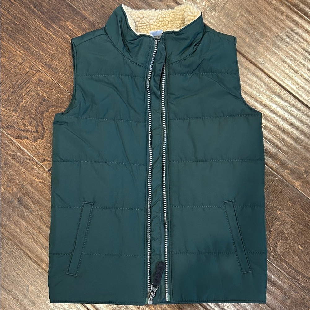 Green Puffer Vest with Sherpa Collar